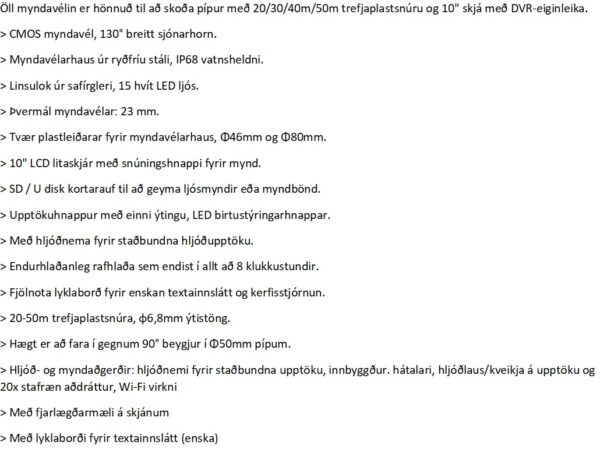 Lýsing Röra og lagnamyndavél, Sjá verð til á lager